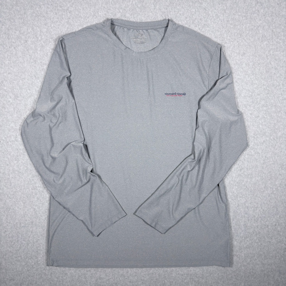 Vineyard Vines Performance Mens L Gray Long Sleeve Catch Release Repeat Shirt